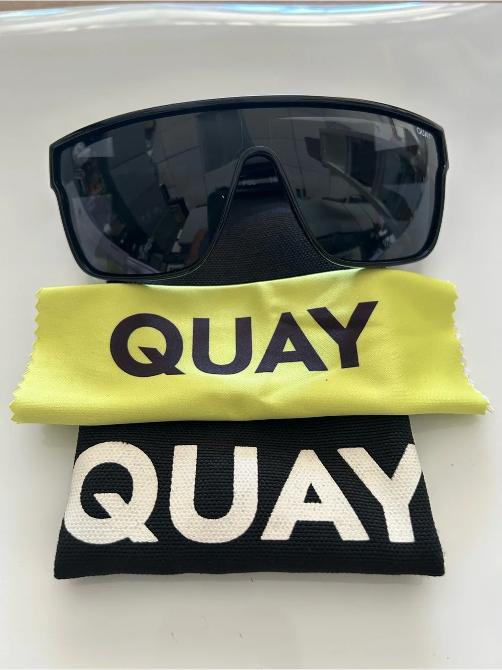 Quay Australia Black Nightfall curved Oversized Shield Sunglasses